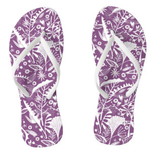 Botanisches Muster Lila Flip Flops