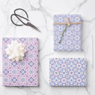 Botanisches Muster mit Blau, Lavendel und Rosa Geschenkpapier Set