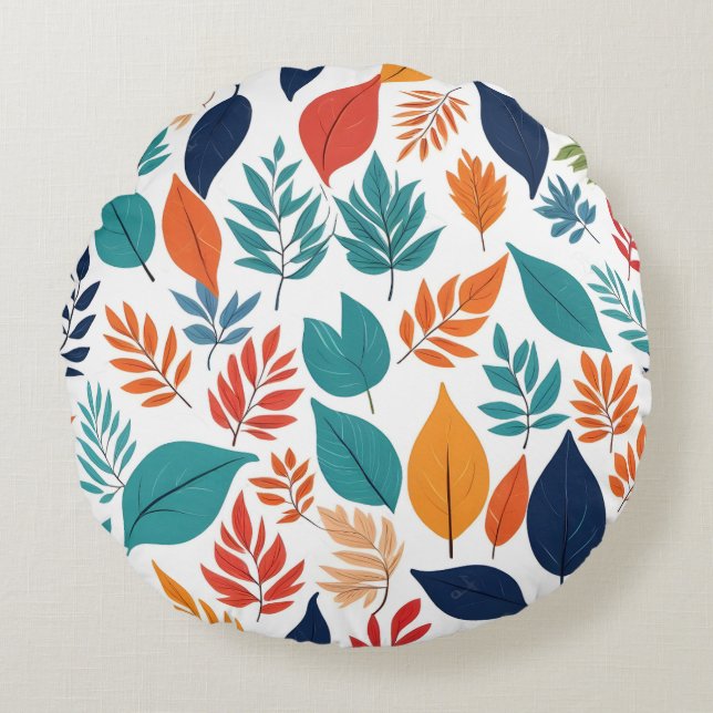 Botanisches Muster mit tropischen Blätter auf Weiß Rundes Kissen (Vorderseite)