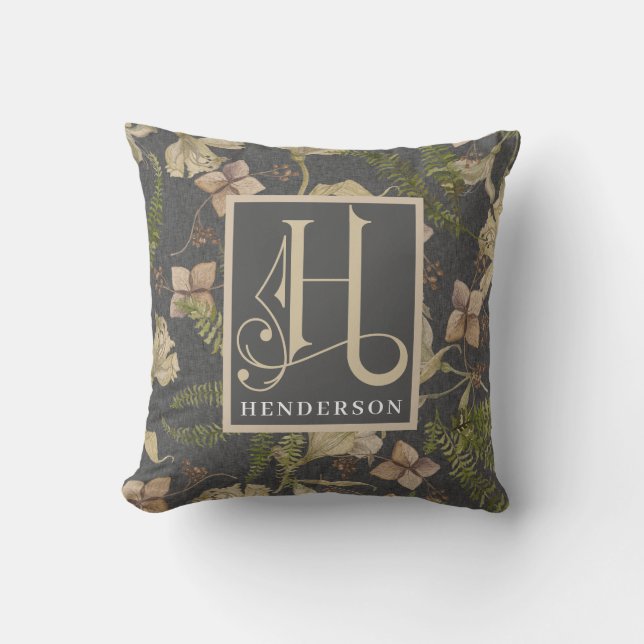 Botanisches Muster Monogramm H Kissen (Vorderseite)