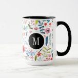 Botanisches Muster Niedliche, farbenfrohe Blätter  Tasse<br><div class="desc">Coole farbige Blume und Blätter nahtlos botanisches Muster mit anpassbarem Monogramm.</div>