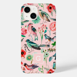 Botanisches Muster Vintag rosa Blütenvögel Case-Mate iPhone 14 Hülle