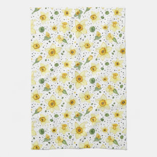 Botanisches Narzissen-Blumen-Geometrisches Muster Geschirrtuch