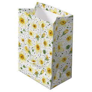 Botanisches Narzissen-Blumen-Geometrisches Muster Mittlere Geschenktüte