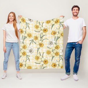 Botanisches Narzissen-Karo-Muster Fleecedecke