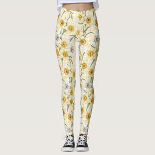 Botanisches Narzissen-Karo-Muster Leggings