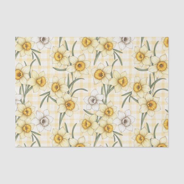 Botanisches Narzissen-Karo-Muster Seidenpapier (Vorderseite)