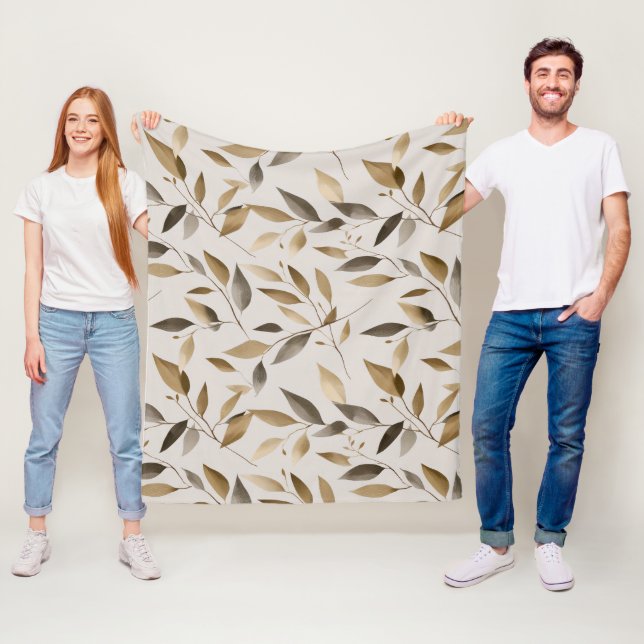 Botanisches Olivenblatt Beige Blumenmuster Fleecedecke (Beispiel)