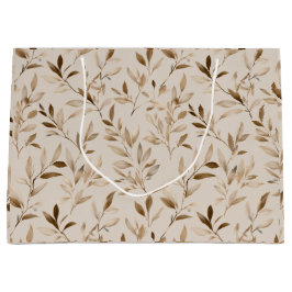 Botanisches Olivenblatt Beige Blumenmuster Große Geschenktüte