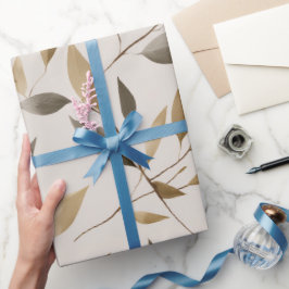 Botanisches Olivenblatt Beiges Blumenmuster Geschenkpapier