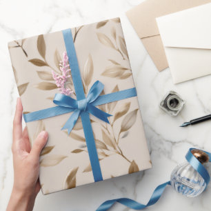 Botanisches Olivenblatt Beiges Blumenmuster Geschenkpapier