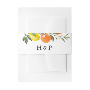 Botanisches Orange- und Lemon-Hochzeitsmonogramm Einladungsbanderole