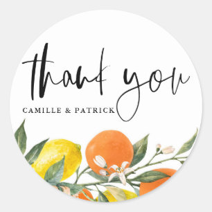 Botanisches Orange und Lemon Wedding Vielen Dank Runder Aufkleber