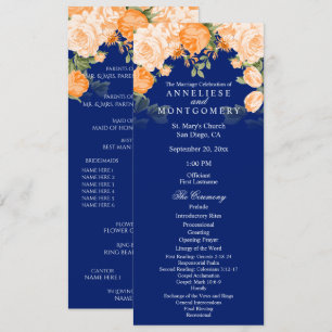 Botanisches Orange und Marineblaues Blumenmuster - Programm