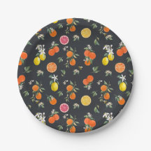 Botanisches Orange- und Zitronenmuster dunkel