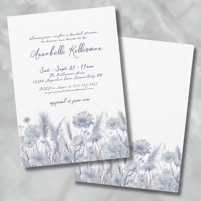 Botanisches Pampas Floral Dusty Blue Brautparty Einladung (Botanical Pampas Floral Dusty Blue Bridal Shower Invitation)