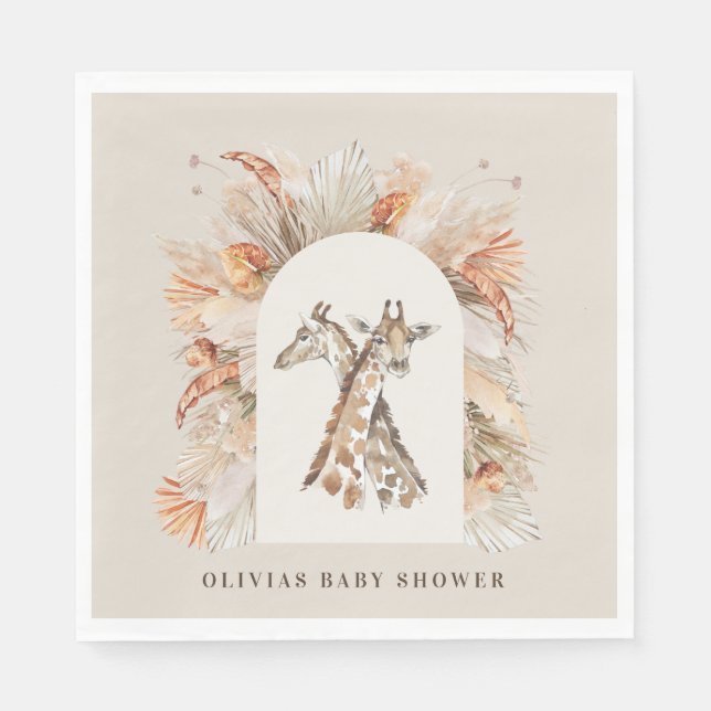 Botanisches Pampasgras Moderne Giraffe Safari Chic Serviette (Vorderseite)