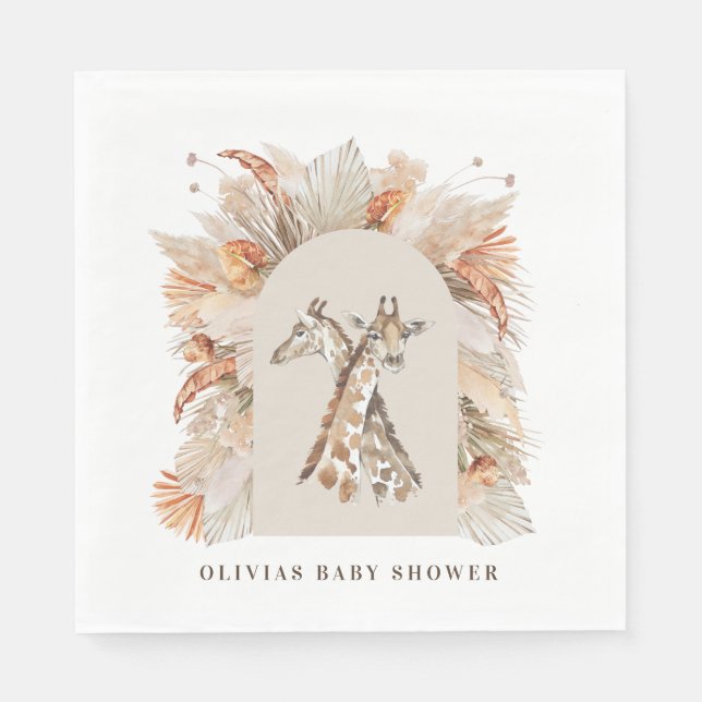 Botanisches Pampasgras Moderne Giraffe Safari Chic Serviette (Vorderseite)