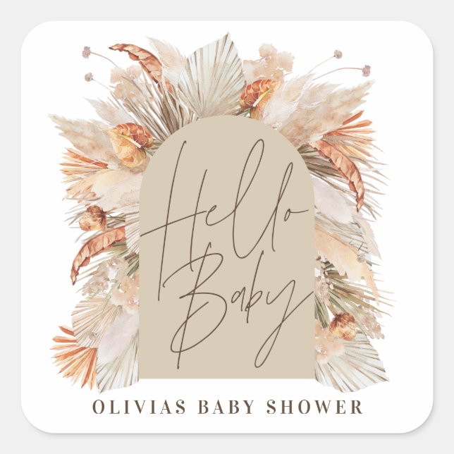 Botanisches Pampasgras Moderne rustikale Terracott Quadratischer Aufkleber (Vorderseite)