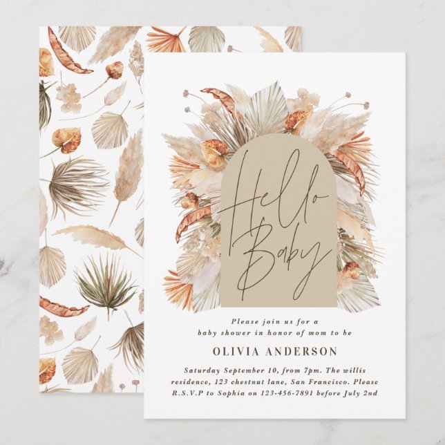 Botanisches Pampasgras Moderne rustikale Terrakott Einladung (Vorne/Hinten)