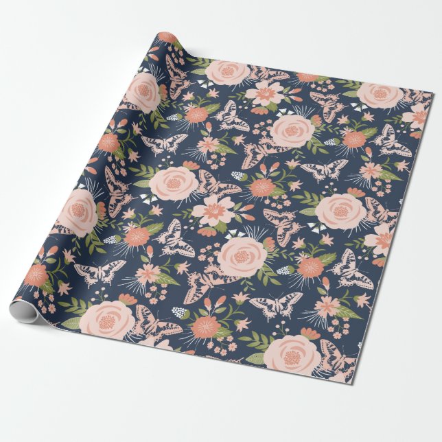 Botanisches Papier für die Blumenbedeckung (Navy B Geschenkpapier (Ungerollt)