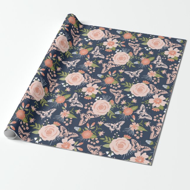 Botanisches Papier für die Blumenbedeckung (Navy B Geschenkpapier (Ungerollt)
