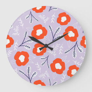 Botanisches Pastellrosa: Florales Muster Große Wanduhr