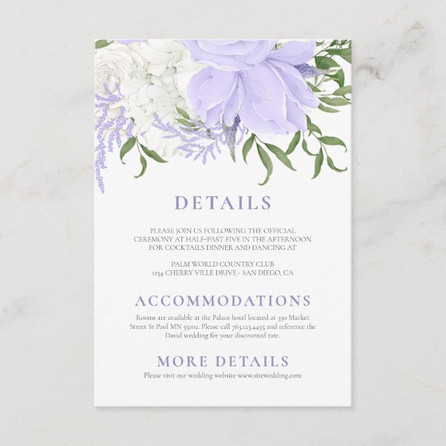 Botanisches Periwinkle Wasserfarbenhochzeit Begleitkarte (Vorderseite)