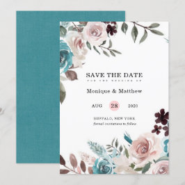 Botanisches Pink Aquamarin Pum Peony Save the Date Einladung