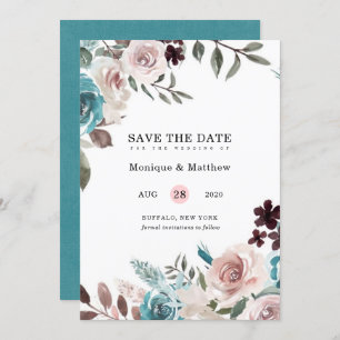 Botanisches Pink Aquamarin Pum Peony Save the Date Einladung