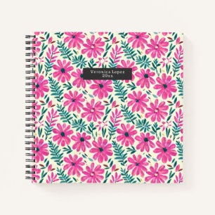 Botanisches Pink Daisies Wasserfarben Muster Notizbuch
