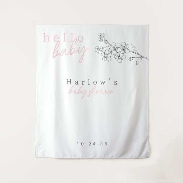 Botanisches Pink Hello Baby Shooting Banner Wandteppich (Vorderseite)