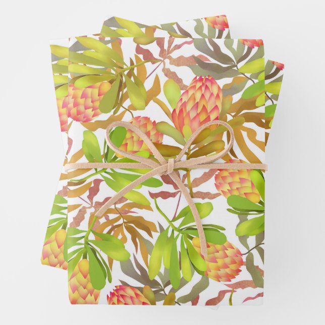 Botanisches Protea-Umschlagpapier für wild lebende Geschenkpapier Set (Beispiel)