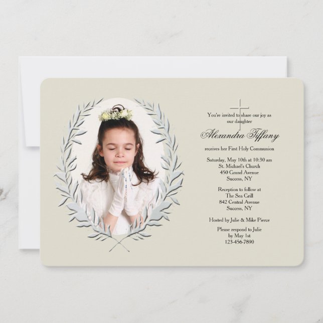 Botanisches Rahmen-Foto-religiöse Einladung (Vorderseite)