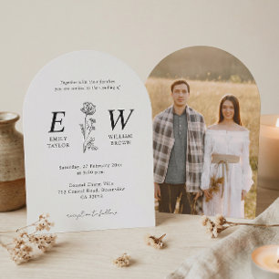 Botanisches Romance Monogram Arch Wedding Foto Einladung