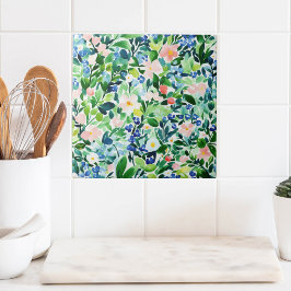 Botanisches Rosa Blau Grün Fliese