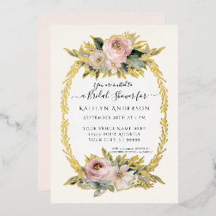 Botanisches Rosa Blume Elegantes Brautparty Folieneinladung