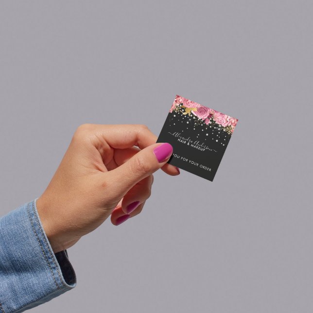 Botanisches Rosa Blumenzwiebeln Glitzer Quadratischer Aufkleber (Watercolor Botanical Pink Floral Diamonds Glitter Square Sticker)