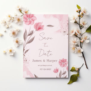 Botanisches rosa braunes Aquarell-Blumen Save the Einladung