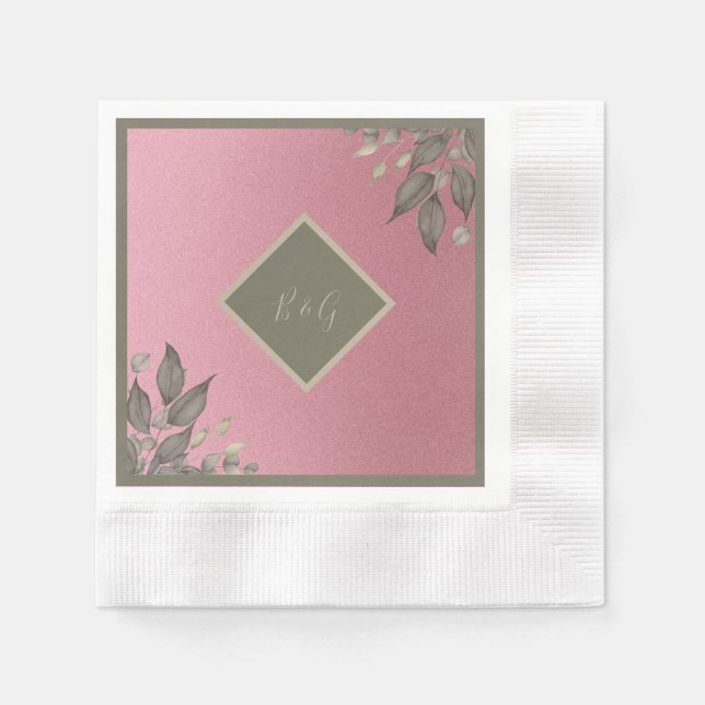 Botanisches Rosa Glitzer Glam Wedding Serviette (Vorderseite)