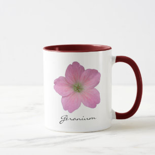 Botanisches rosa Pelargonie-Blumen-Foto mit Namen Tasse