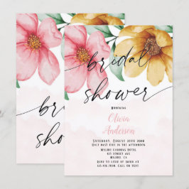 Botanisches Rosa und Gelbes Brautparty Einladung