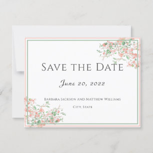Botanisches Rosa und grünes Boho Save the Date