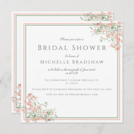 Botanisches Rosa und grünes Brautparty Einladung