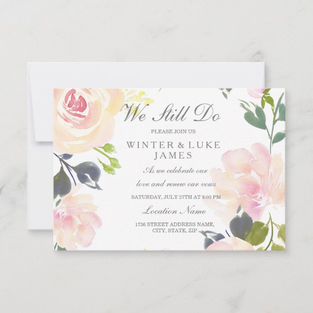 Botanisches Rosa Vow Wiedereröffnung Einladung (Vorderseite)