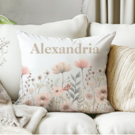 Botanisches Rosa Wasserfarben-Wildblumen Kissen