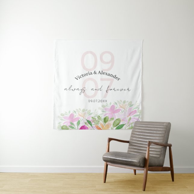 Botanisches Rosa Wildblumen Wandteppich (Beispiel)