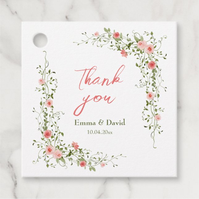 Botanisches Rosengarten Rustikale Hochzeit Geschenkanhänger (Vorderseite)