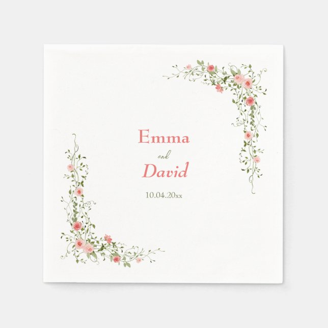 Botanisches Rosengarten Rustikales Hochzeitspapier Serviette (Vorderseite)