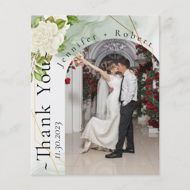 Botanisches Rosy Foto Hochzeit Danke Karte (Vorne)